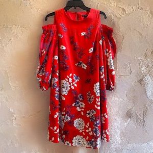 Maggy London Dress | Size 4 | Cold Shoulder + Elasticized Ruffle Sleeves